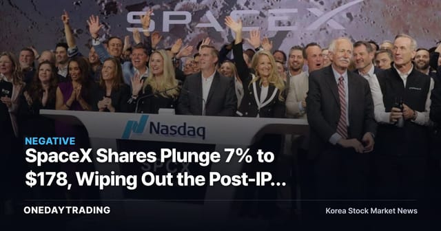SpaceX Shares Plunge 7% to $178, Wiping Out the Post-IPO Average Buyer's Break-Even