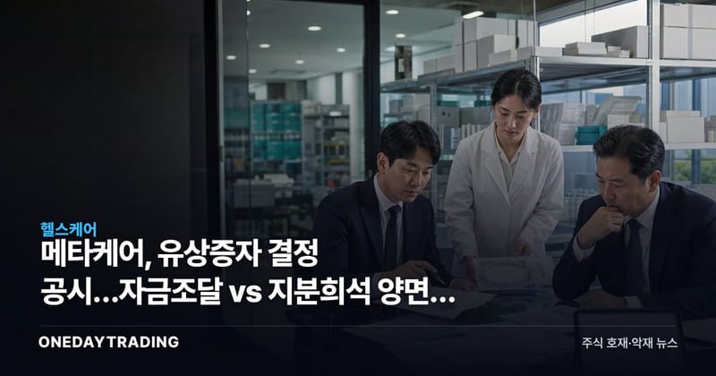 메타케어, 유상증자 결정 공시…자금조달 vs 지분희석 양면성 부각