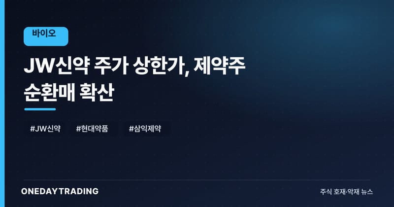 JW신약 주가 상한가, 제약주 순환매 확산