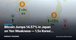 Bitcoin Jumps 14.57% in Japan on Yen Weakness — 1.5x Korea's Gain