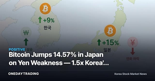 Bitcoin Jumps 14.57% in Japan on Yen Weakness — 1.5x Korea's Gain