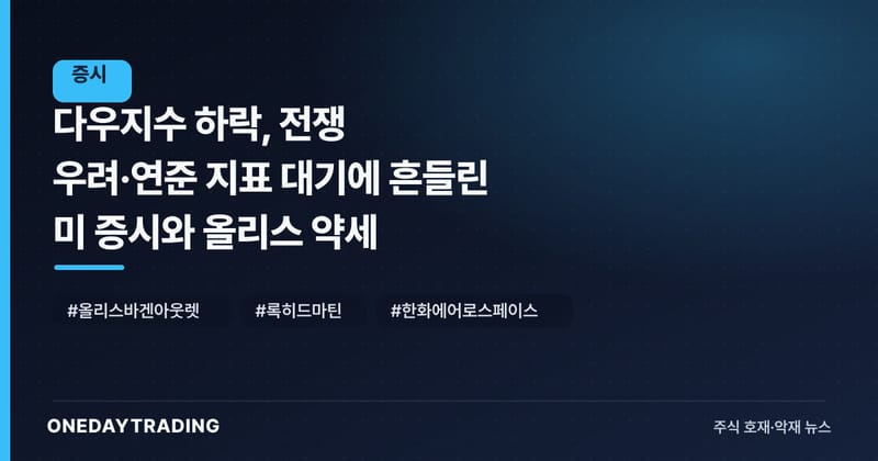 다우지수 하락, 전쟁 우려·연준 지표 대기에 흔들린 美 증시와 올리스 약세