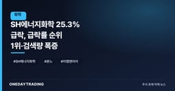 SH에너지화학 25.3% 급락, 급락률 순위 1위·검색량 폭증