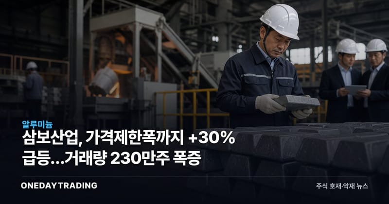 삼보산업, 가격제한폭까지 +30% 급등…거래량 230만주 폭증