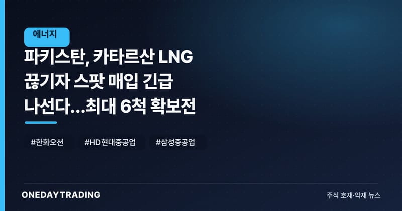 파키스탄, 카타르산 LNG 끊기자 스팟 매입 긴급 나선다…최대 6척 확보전