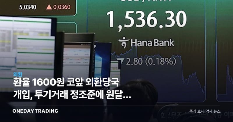 환율 1600원 코앞 외환당국 개입, 투기거래 정조준에 원달러 급제동