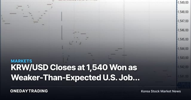 KRW/USD Closes at 1,540 Won as Weaker-Than-Expected U.S. Jobs Data Shakes Up Rate-Cut Scenarios