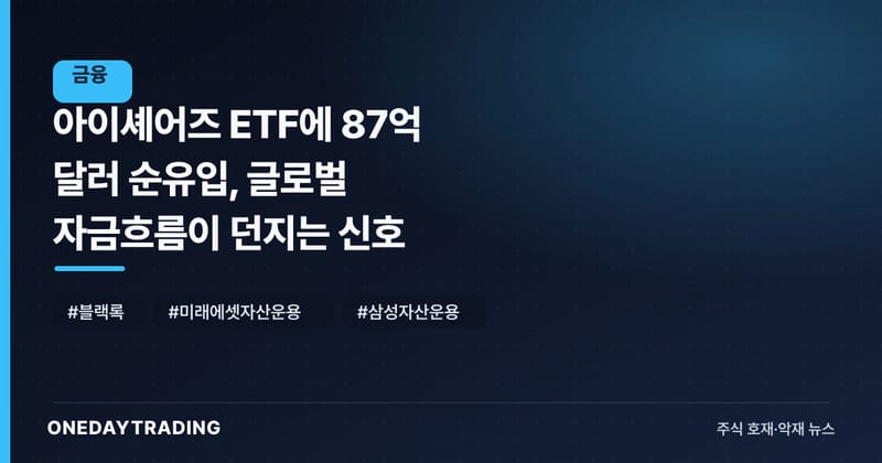 아이셰어즈 ETF에 87억 달러 순유입, 글로벌 자금흐름이 던지는 신호