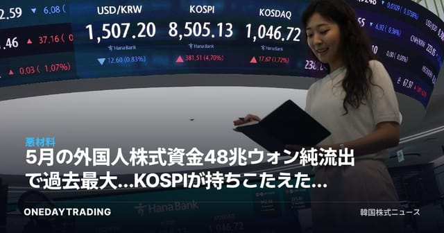 5月の外国人株式資金48兆ウォン純流出で過去最大…KOSPIが持ちこたえた理由とその影響