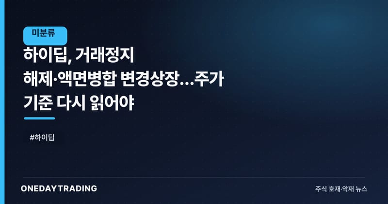 하이딥, 거래정지 해제·액면병합 변경상장…주가 기준 다시 읽어야