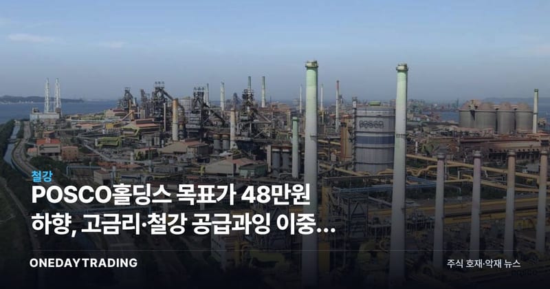 POSCO홀딩스 목표가 48만원 하향, 고금리·철강 공급과잉 이중고 분석