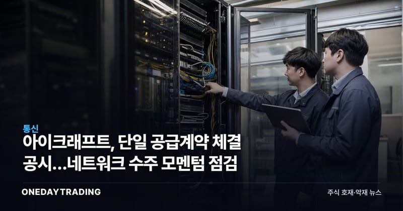아이크래프트, 단일 공급계약 체결 공시…네트워크 수주 모멘텀 점검