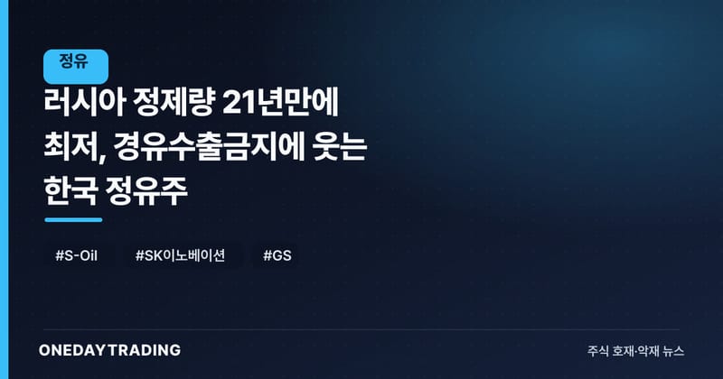 러시아 정제량 21년만에 최저, 경유수출금지에 웃는 한국 정유주