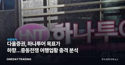 다올증권, 하나투어 목표가 하향…중동전쟁 여행업황 충격 분석
