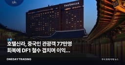 호텔신라, 중국인 관광객 77만명 회복에 DF1 철수 겹치며 이익률 먼저 반응