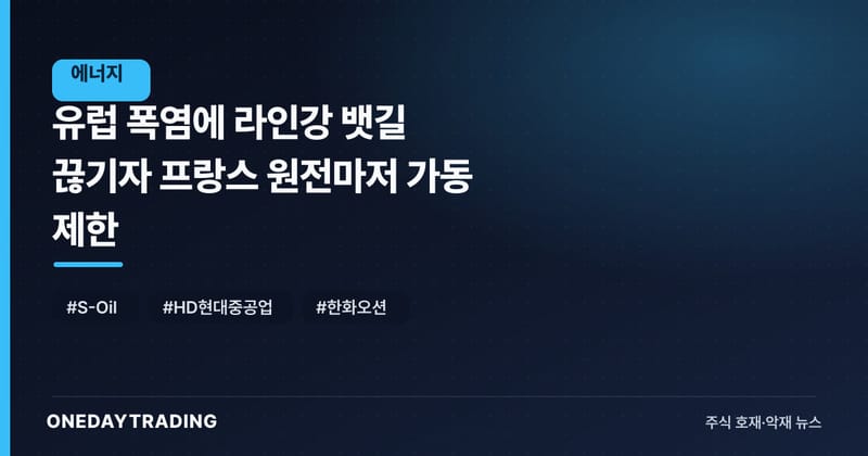 유럽 폭염에 라인강 뱃길 끊기자 프랑스 원전마저 가동 제한