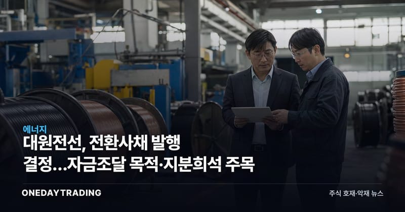대원전선, 전환사채 발행 결정…자금조달 목적·지분희석 주목