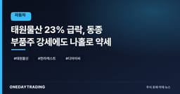 태원물산 23% 급락, 동종 부품주 강세에도 나홀로 약세