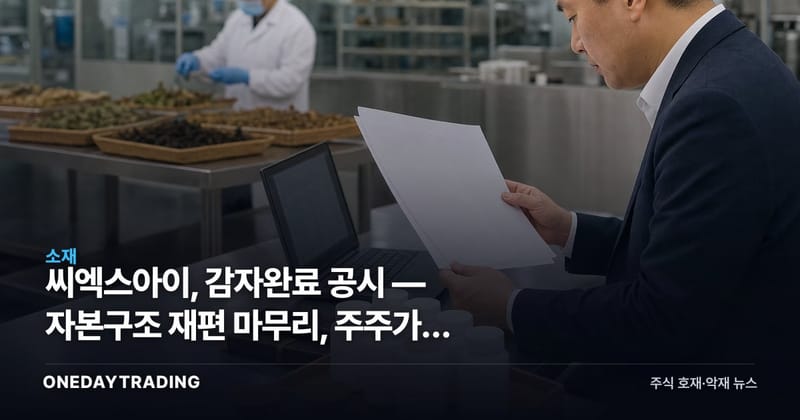 씨엑스아이, 감자완료 공시 — 자본구조 재편 마무리, 주주가치 영향 주목