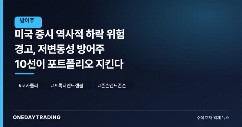 미국 증시 역사적 하락 위험 경고, 저변동성 방어주 10선이 포트폴리오 지킨다