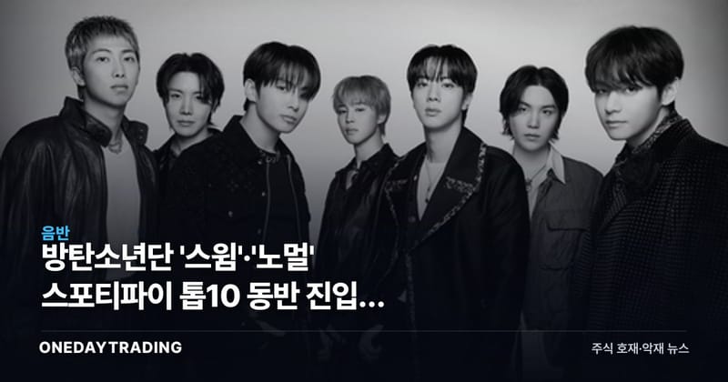 방탄소년단 '스윔'·'노멀' 스포티파이 톱10 동반 진입, 하이브 이익엔 딴 얘기