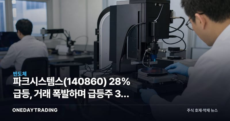 파크시스템스(140860) 28% 급등, 거래 폭발하며 급등주 3위 안착