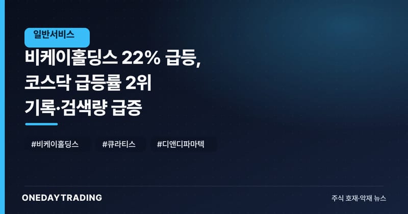 비케이홀딩스 22% 급등, 코스닥 급등률 2위 기록·검색량 급증