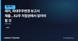 레이, 최대주주변경 보고서 제출…52주 저점권에서 읽어야 할 것