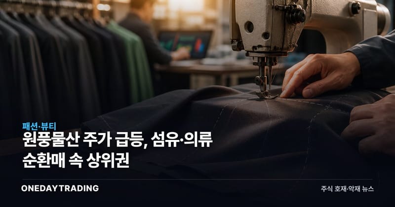 원풍물산 주가 급등, 섬유·의류 순환매 속 상위권
