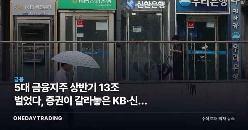 5대 금융지주 상반기 13조 벌었다, 증권이 갈라놓은 KB·신한 대 하나·우리