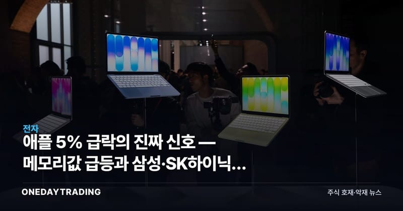 애플 5% 급락의 진짜 신호 — 메모리값 급등과 삼성·SK하이닉스 수혜