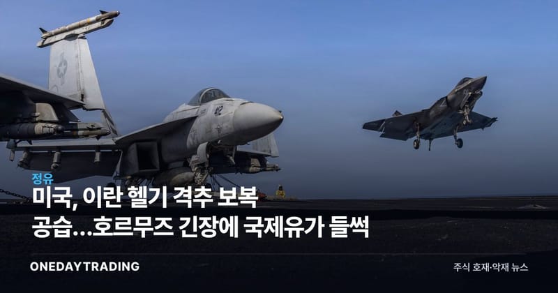 미국, 이란 헬기 격추 보복 공습…호르무즈 긴장에 국제유가 들썩