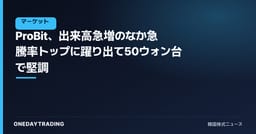 ProBit、出来高急増のなか急騰率トップに躍り出て50ウォン台で堅調
