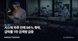 시스웍 하루 만에 96% 폭락, 급락률 1위·검색량 급증