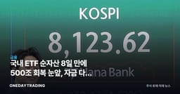 국내 ETF 순자산 8일 만에 500조 회복 눈앞, 자금 다시 몰린다