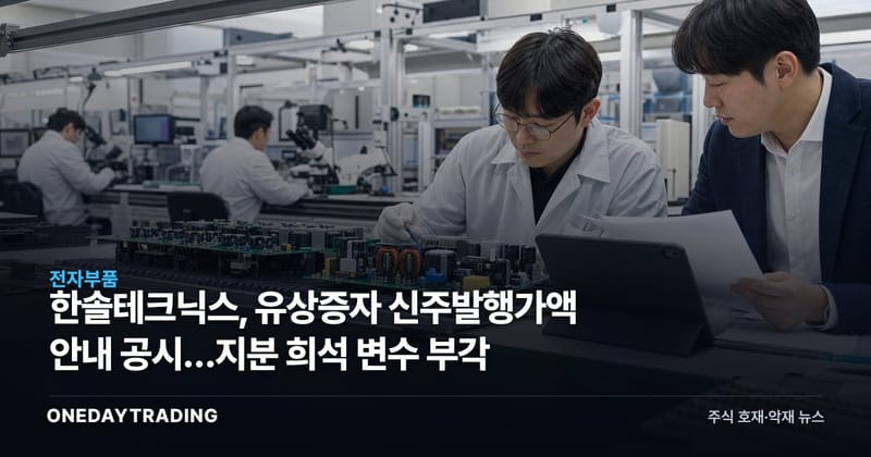 한솔테크닉스, 유상증자 신주발행가액 안내 공시…지분 희석 변수 부각