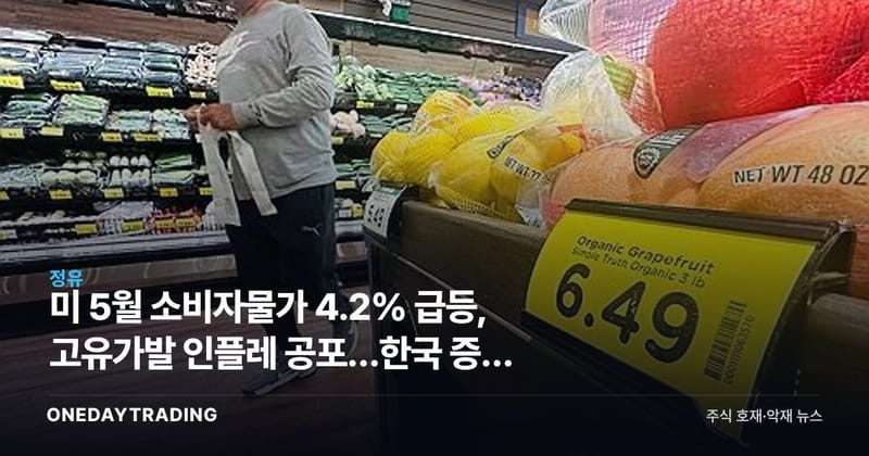 美 5월 소비자물가 4.2% 급등, 고유가발 인플레 공포…한국 증시 영향은
