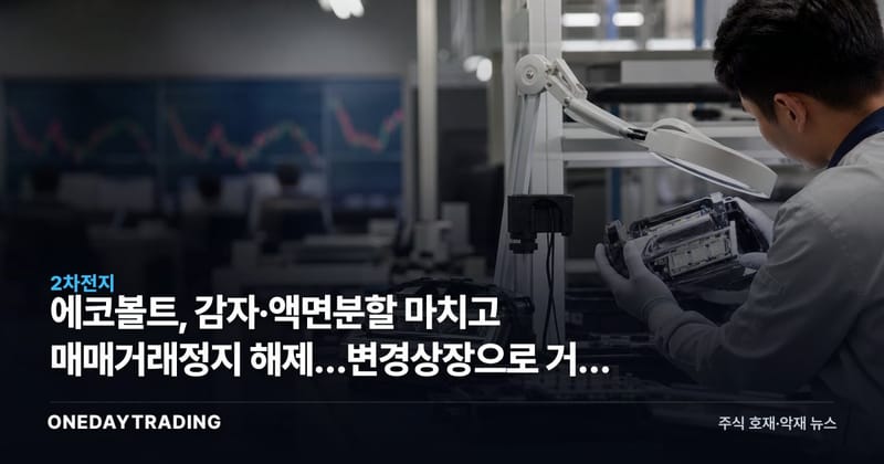 에코볼트, 감자·액면분할 마치고 매매거래정지 해제…변경상장으로 거래 재개