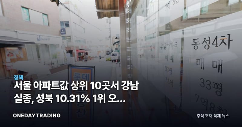 서울 아파트값 상위 10곳서 강남 실종, 성북 10.31% 1위 오른 이유