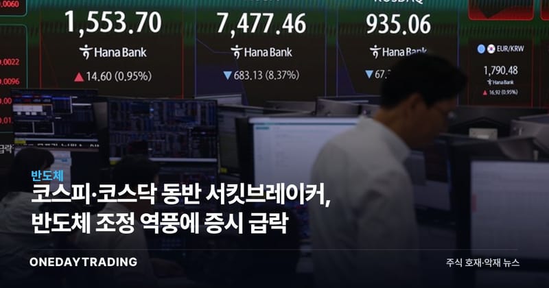 코스피·코스닥 동반 서킷브레이커, 반도체 조정 역풍에 증시 급락