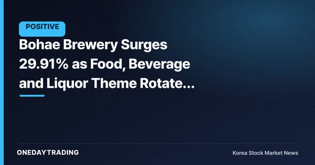 Bohae Brewery Surges 29.91% as Food, Beverage and Liquor Theme Rotates Higher Together