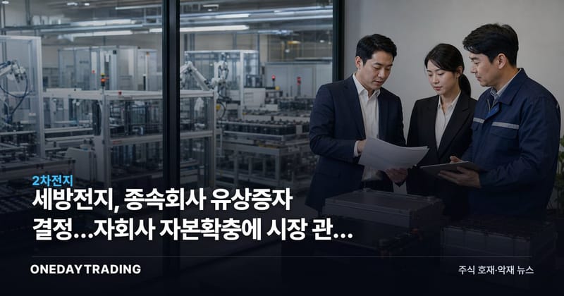 세방전지, 종속회사 유상증자 결정…자회사 자본확충에 시장 관심 집중