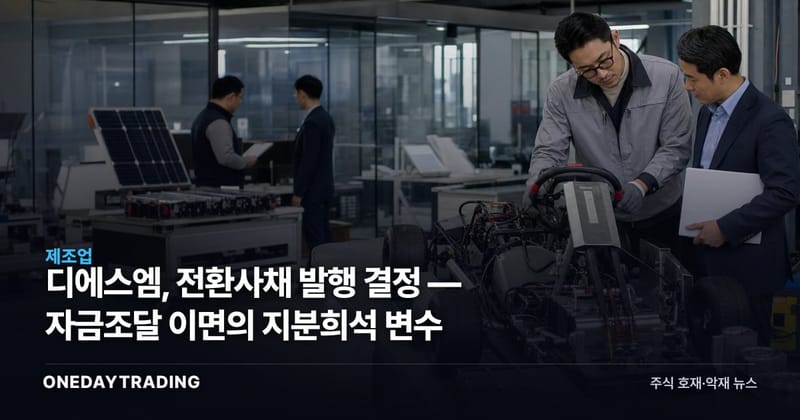 디에스엠, 전환사채 발행 결정 — 자금조달 이면의 지분희석 변수