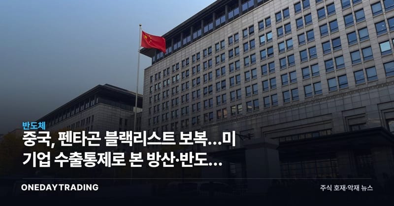 중국, 펜타곤 블랙리스트 보복…美 기업 수출통제로 본 방산·반도체 파장