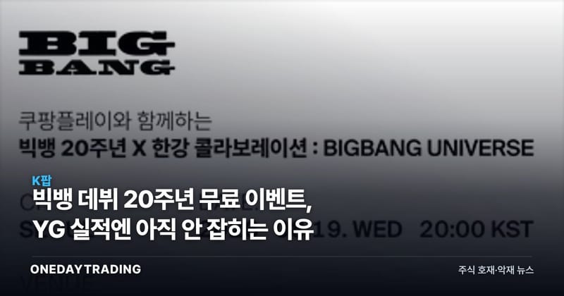 빅뱅 데뷔 20주년 무료 이벤트, YG 실적엔 아직 안 잡히는 이유