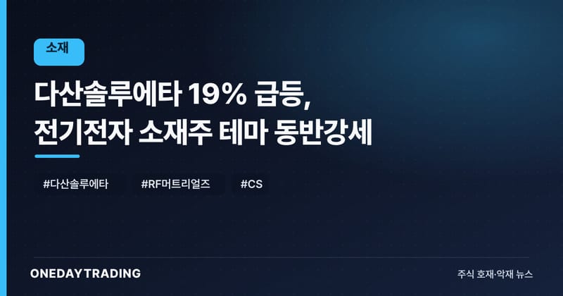 다산솔루에타 19% 급등, 전기전자 소재주 테마 동반강세