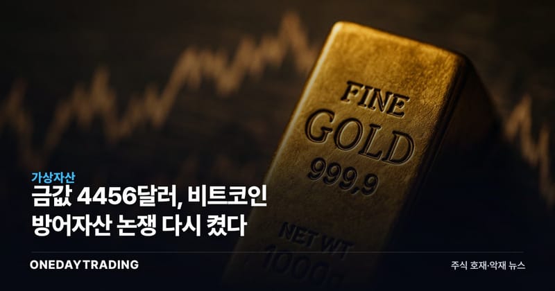 금값 4456달러, 비트코인 방어자산 논쟁 다시 켰다