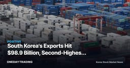 South Korea's Exports Hit $98.9 Billion, Second-Highest on Record on Chip Strength