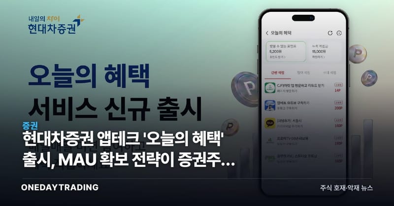 현대차증권 앱테크 '오늘의 혜택' 출시, MAU 확보 전략이 증권주에 갖는 의미