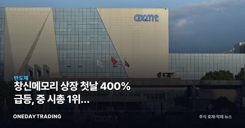 창신메모리 상장 첫날 400% 급등, 中 시총 1위가 삼성·하이닉스에 보내는 신호